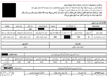 جزئیات دریافت کارنامۀ علمی کنکور
