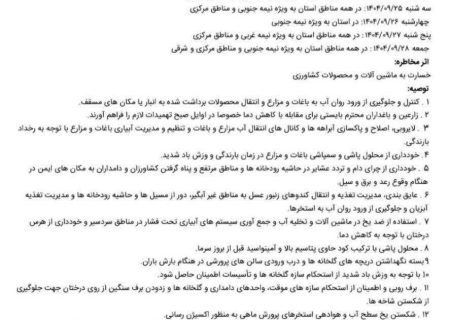 صدور هشدار نارنجی هواشناسی کشاورزی